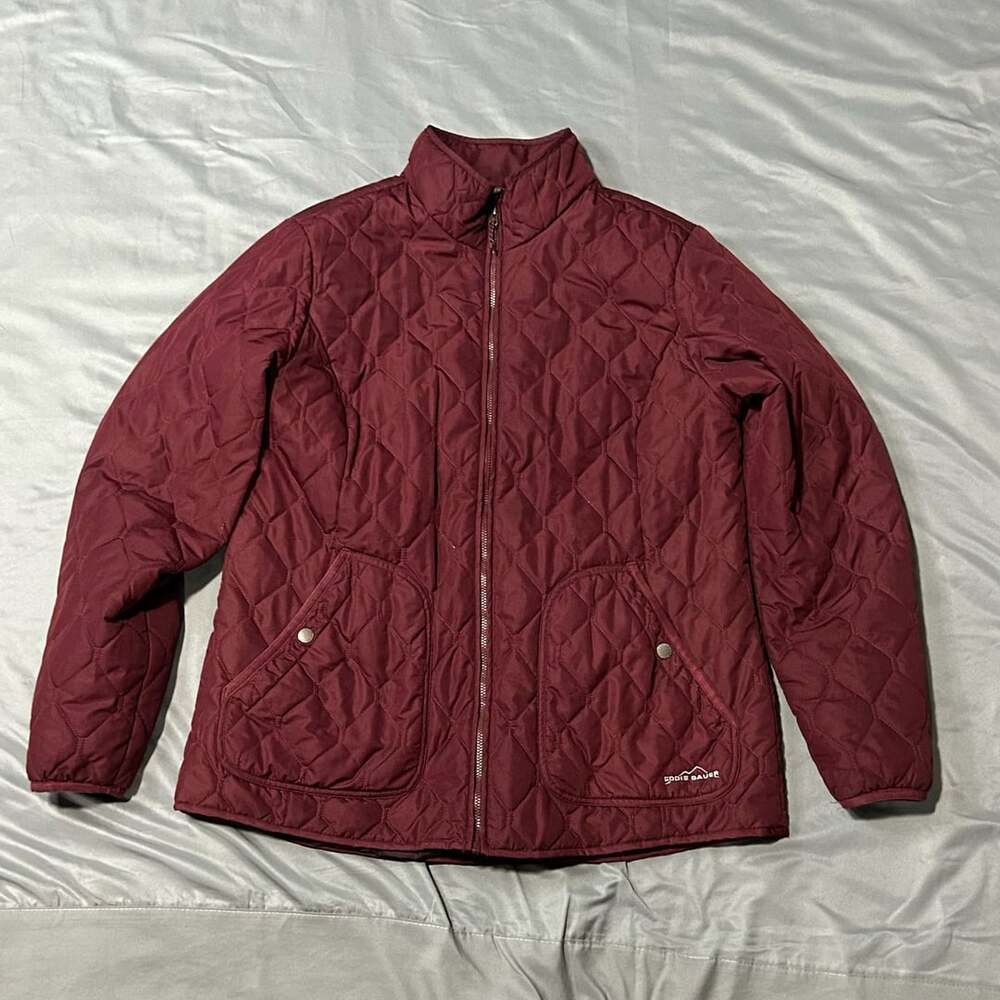Eddie Bauer Quilted Jacket Size XL Burgundy Full Zip Pockets